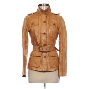 Stradivarius Vintage cognac leather jacket belted tan 70s boho Preppy Luxury